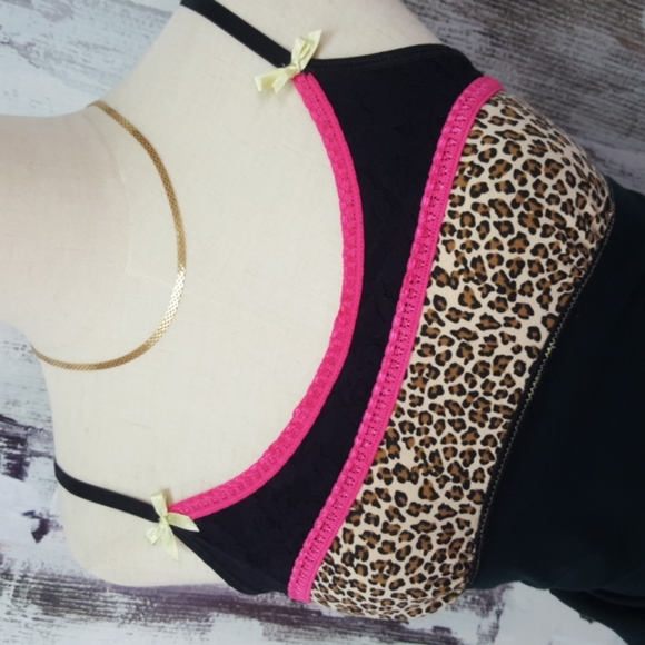 STEVE ♡ Sweet 'n Sexy Black|Hot Pink|Leopard Print Adj Bralette 2pc Pajama Set S - Picture 14 of 17